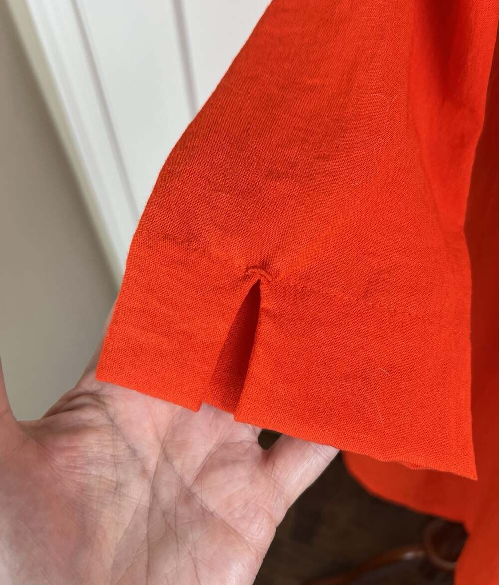 Fridaze 100% Linen Tunic XS S Orange Lagenlook Horn Buttons Hi Low Top - Picture 4 of 12